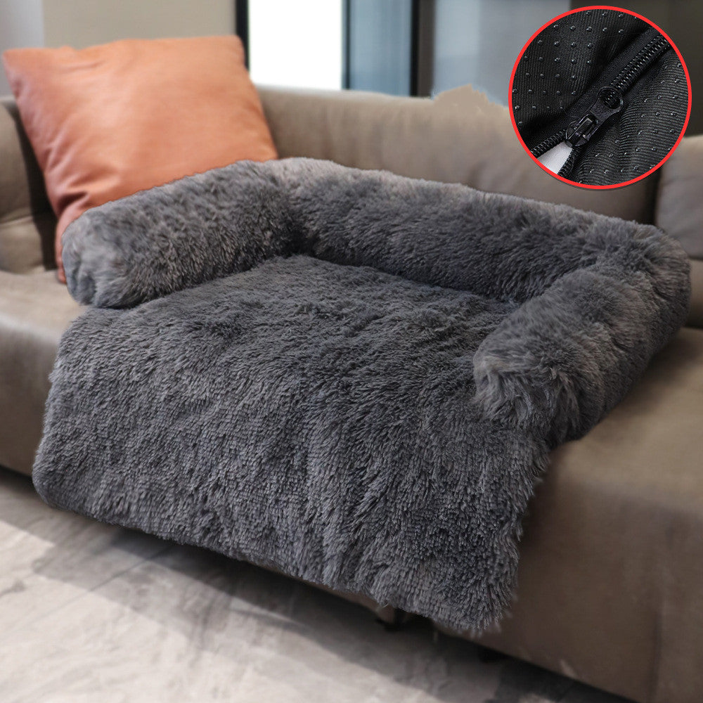 KFX-1791805 Dual Use Plush Dog Blanket for Kennel or Sofa Bed - Sizes S, M, L in Powder Gray and Coffee