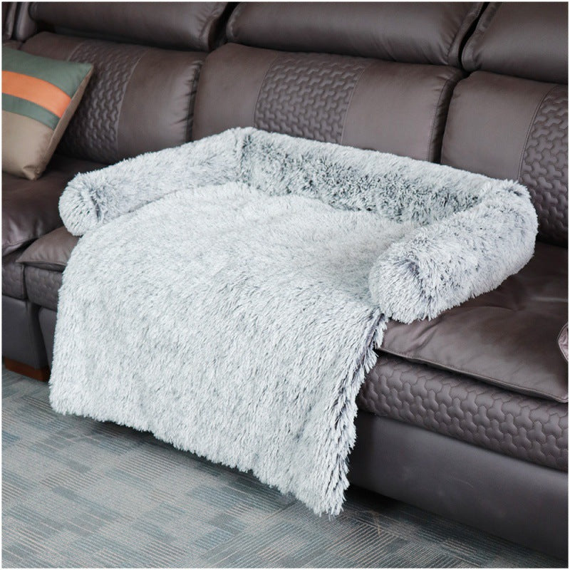 KFX-1791805 Dual Use Plush Dog Blanket for Kennel or Sofa Bed - Sizes S, M, L in Powder Gray and Coffee