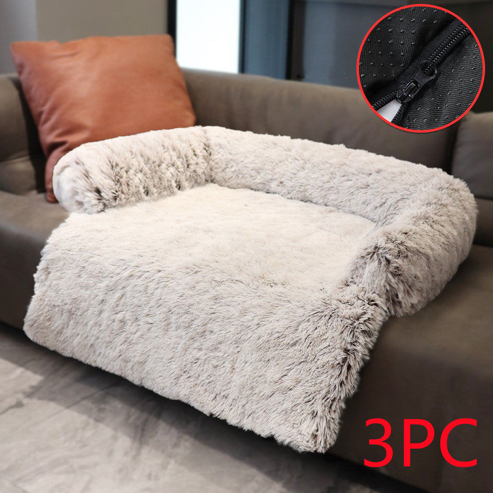 KFX-1791805 Dual Use Plush Dog Blanket for Kennel or Sofa Bed - Sizes S, M, L in Powder Gray and Coffee