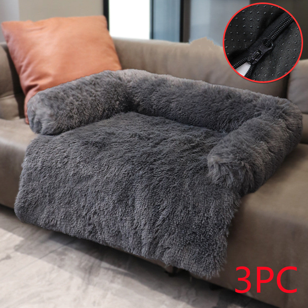 KFX-1791805 Dual Use Plush Dog Blanket for Kennel or Sofa Bed - Sizes S, M, L in Powder Gray and Coffee
