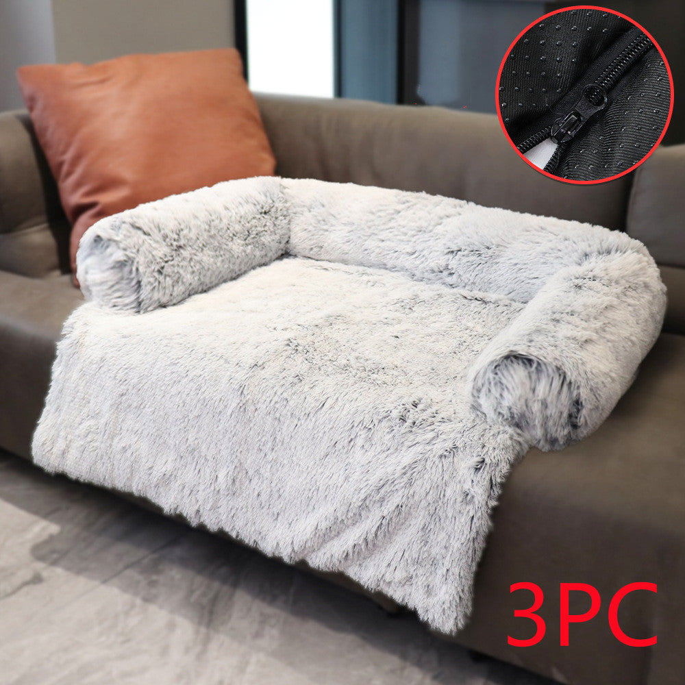 KFX-1791805 Dual Use Plush Dog Blanket for Kennel or Sofa Bed - Sizes S, M, L in Powder Gray and Coffee