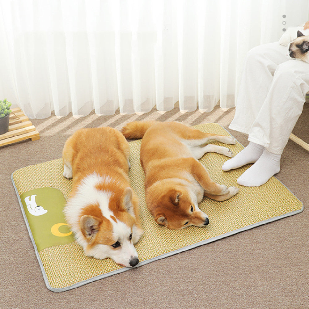 KFX-1793597 Upgraded Yellow Rattan Cooling Dog Mat - Multiple Sizes Available