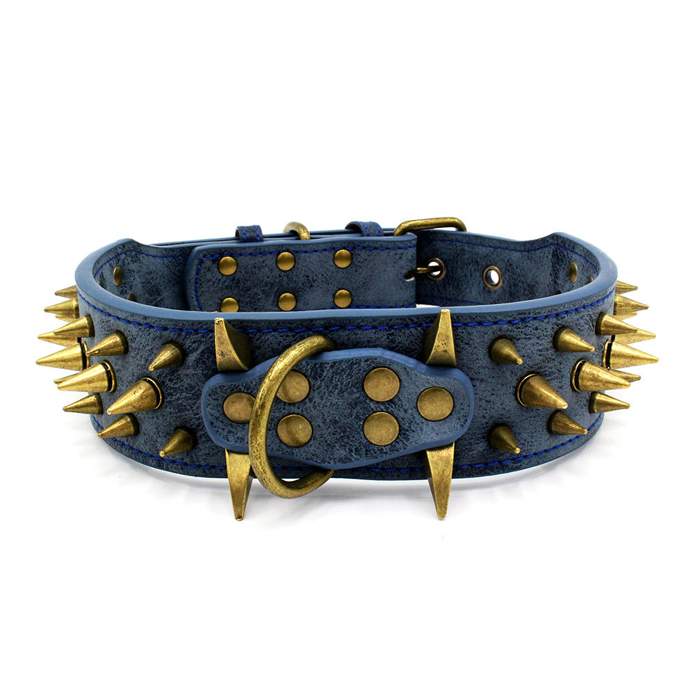KFX-1793725 Durable PU Leather Dog Collar for Large Breeds - Adjustable Sizing in Brown, Dark Blue & Gray