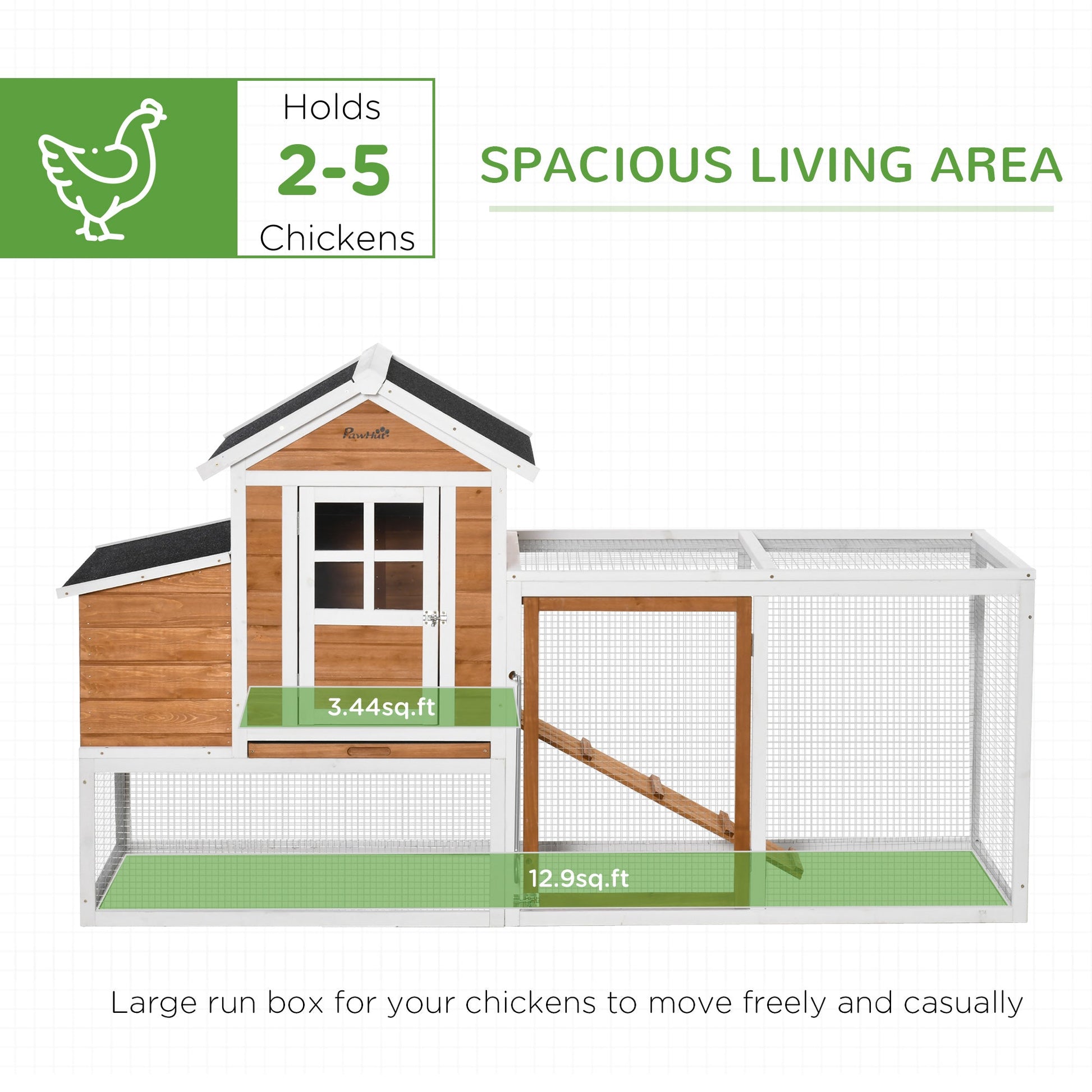 KFX-1795389 Wooden Chicken Coop with Weatherproof Materials and Safe Non-Polluting Design for 2-4 Chickens