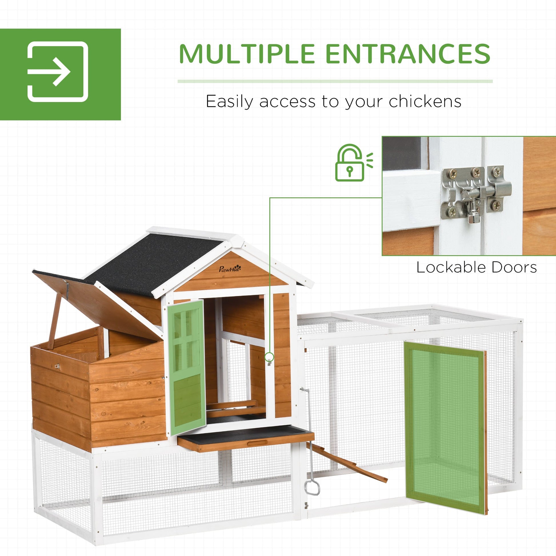 KFX-1795389 Wooden Chicken Coop with Weatherproof Materials and Safe Non-Polluting Design for 2-4 Chickens