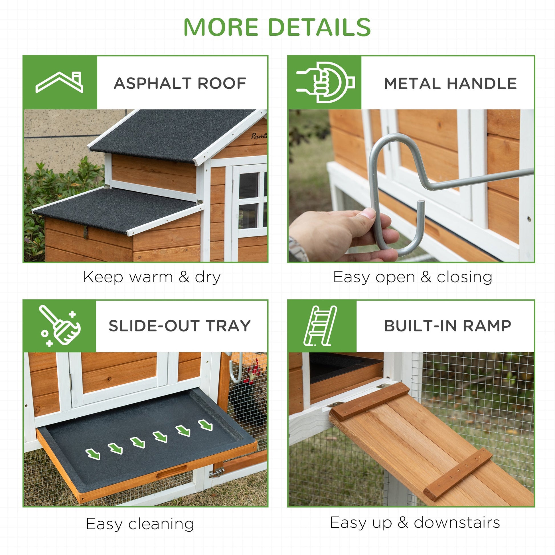 KFX-1795389 Wooden Chicken Coop with Weatherproof Materials and Safe Non-Polluting Design for 2-4 Chickens