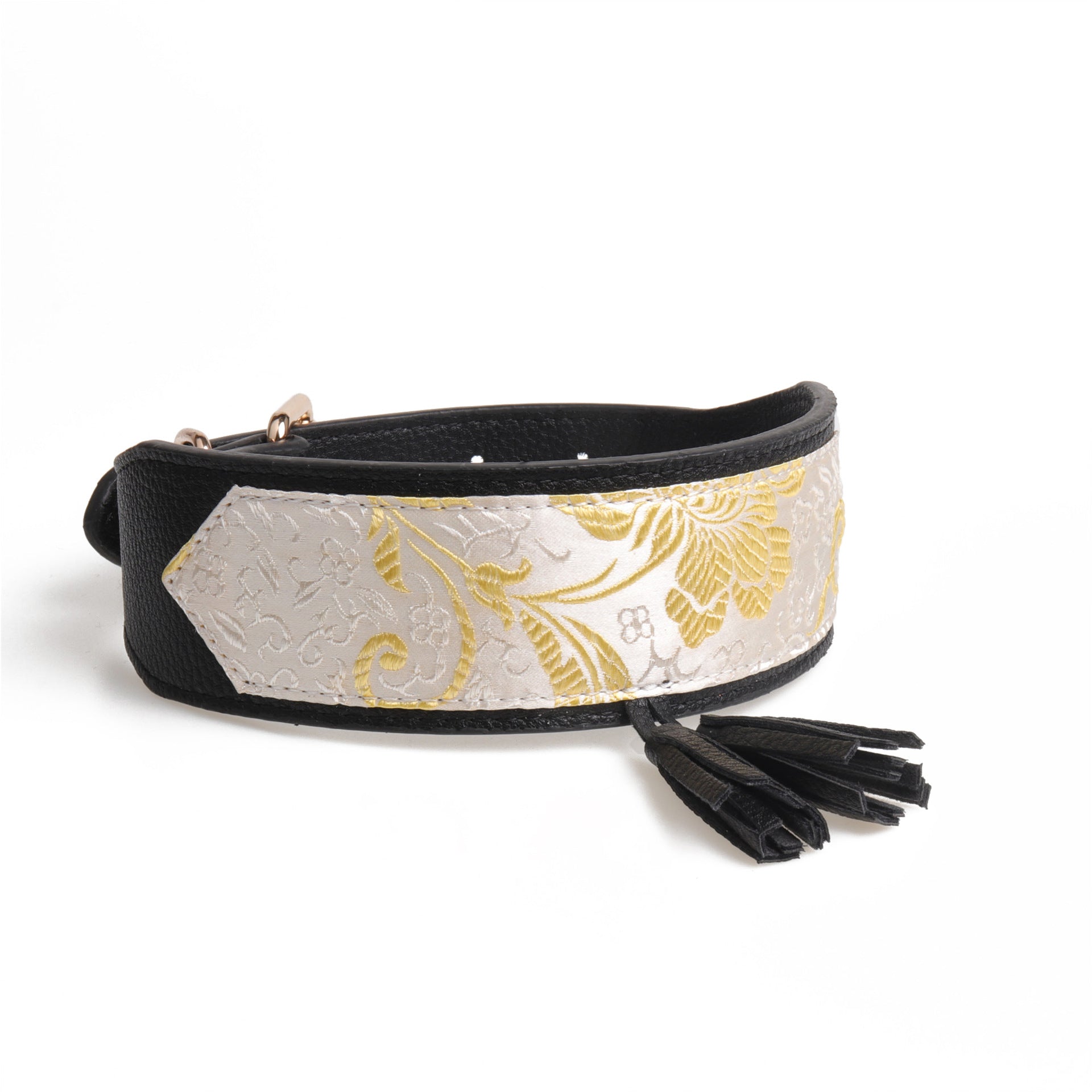 KFX-1799485 Simple Medium and Large PU Dog Collar in Black, Light Yellow, and White Yellow