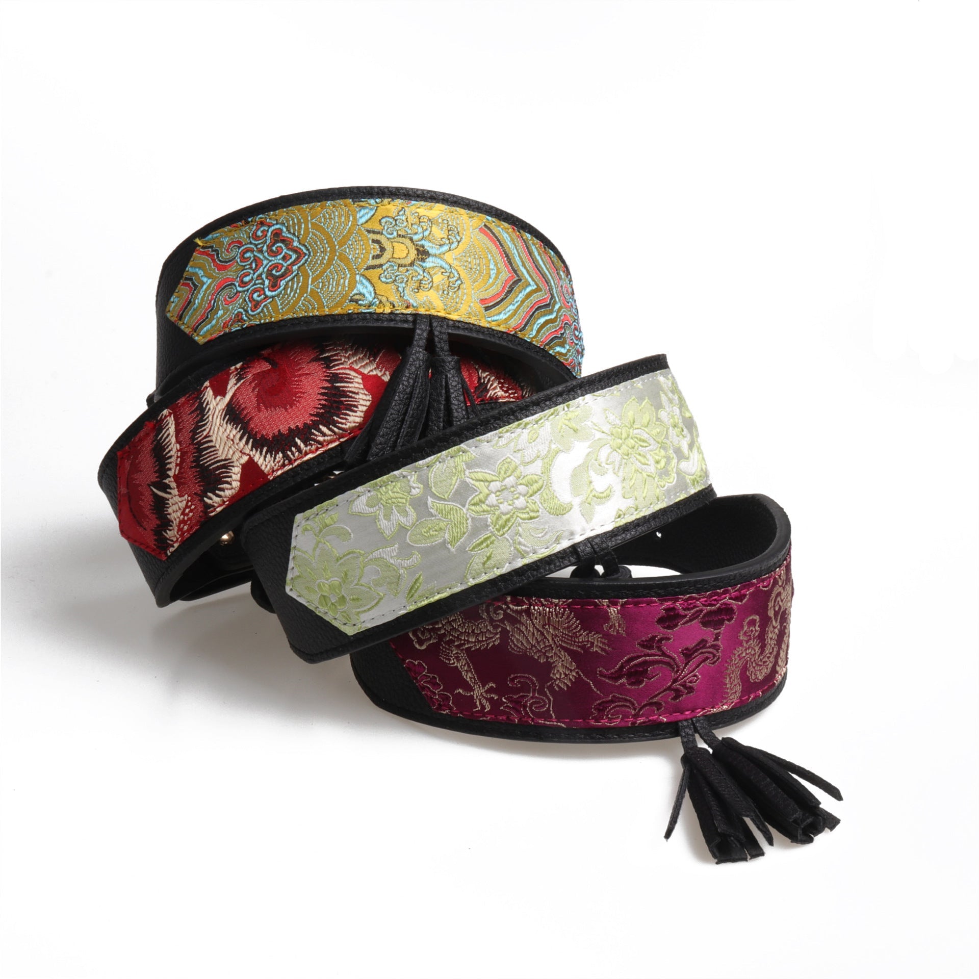 KFX-1799485 Simple Medium and Large PU Dog Collar in Black, Light Yellow, and White Yellow