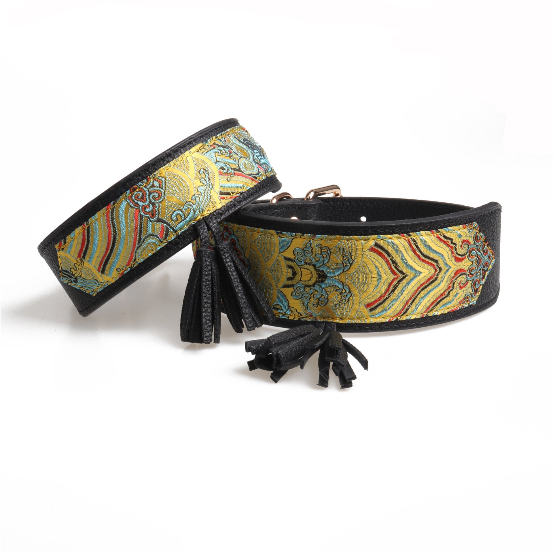 KFX-1799485 Simple Medium and Large PU Dog Collar in Black, Light Yellow, and White Yellow