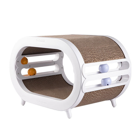 KFX-1800765 Cat Scratch Board Nest Villa with Chamfered Edges and Toy Attachment - White and Green