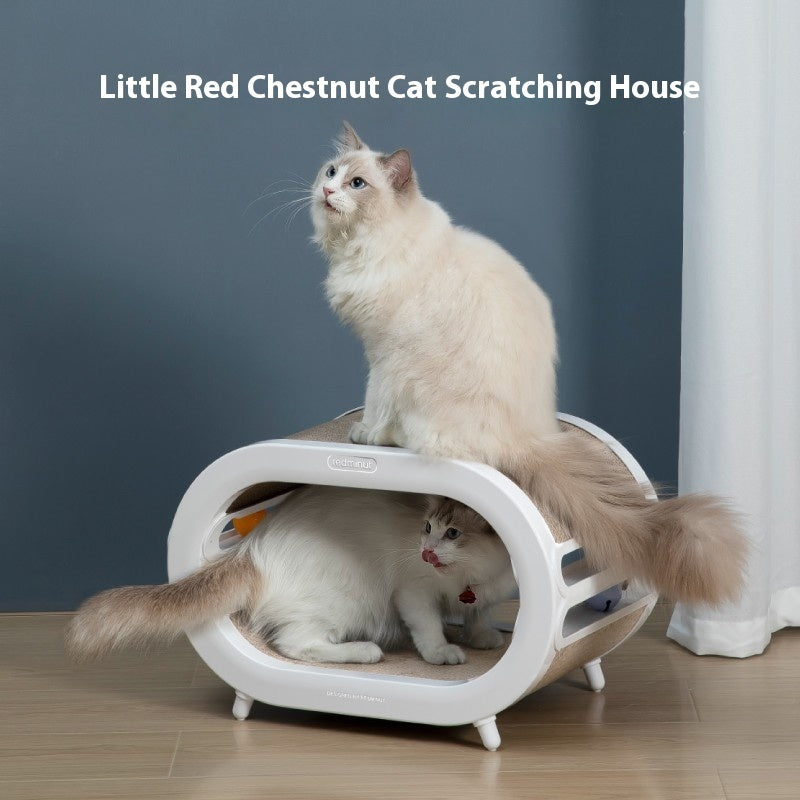 KFX-1800765 Cat Scratch Board Nest Villa with Chamfered Edges and Toy Attachment - White and Green