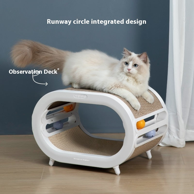 KFX-1800765 Cat Scratch Board Nest Villa with Chamfered Edges and Toy Attachment - White and Green
