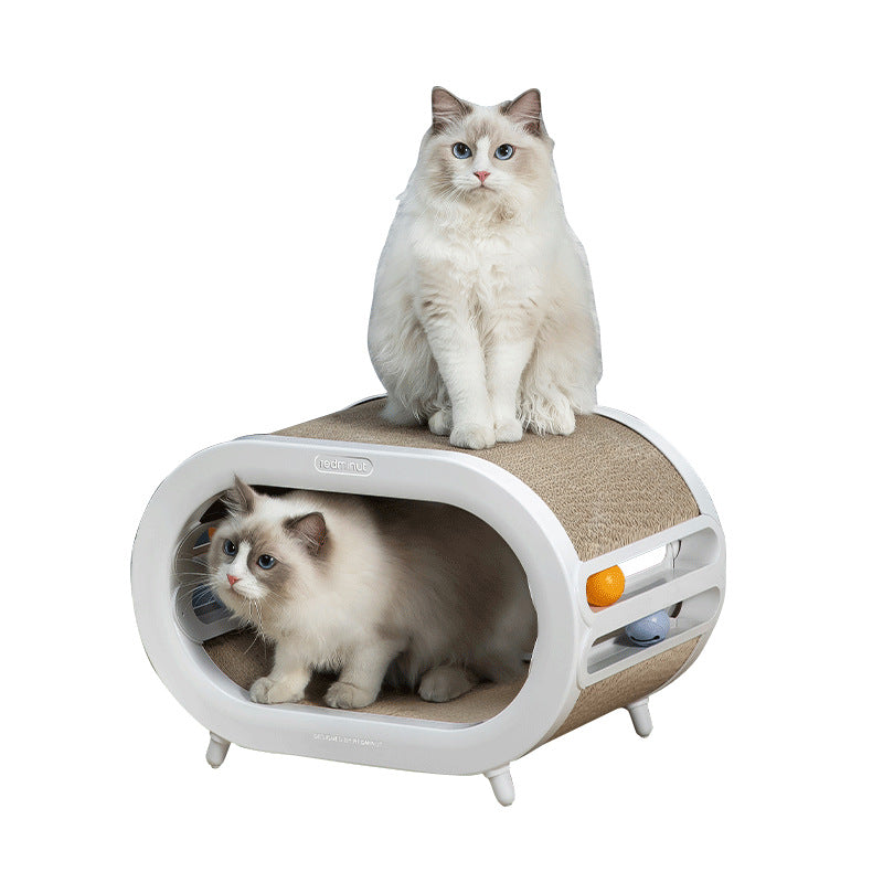 KFX-1800765 Cat Scratch Board Nest Villa with Chamfered Edges and Toy Attachment - White and Green