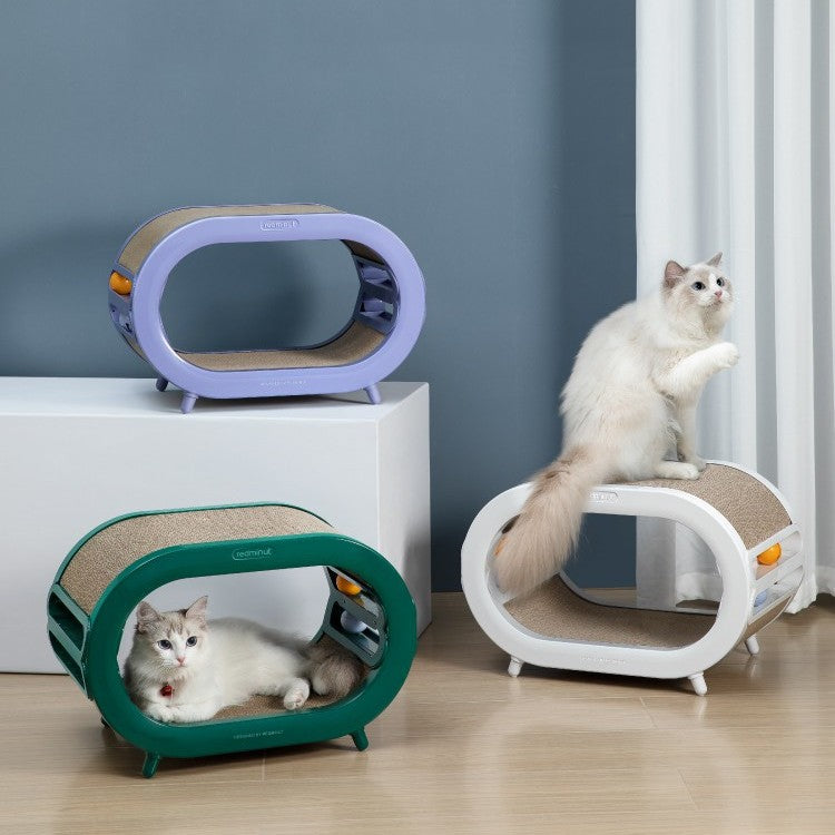 KFX-1800765 Cat Scratch Board Nest Villa with Chamfered Edges and Toy Attachment - White and Green