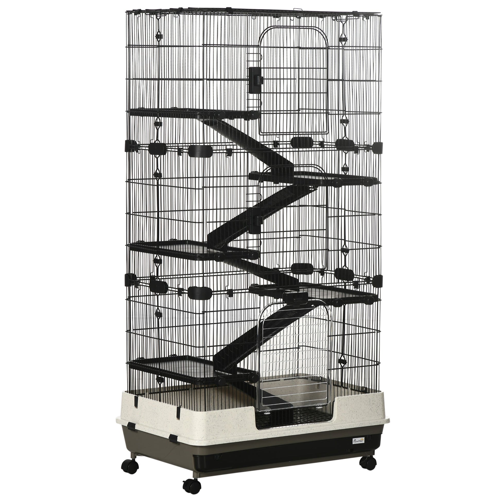 KFX-1801149 6-Tier Rolling Rabbit Cage with Large Living Space and Easy Access, Black