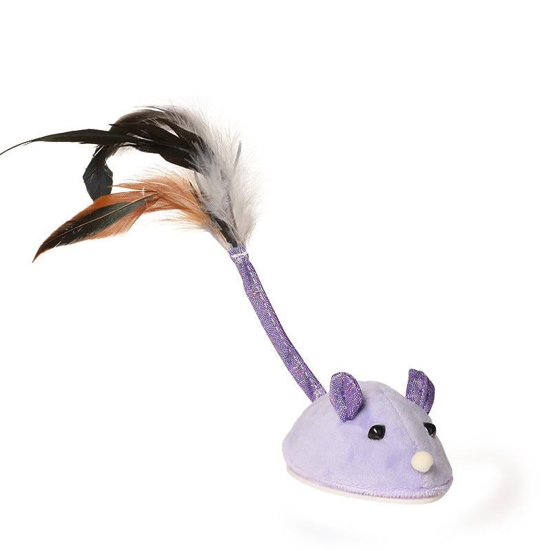 KFX-1802301 Electric Mouse Cat Stick Toy – Interactive Gnawing Toy for Cats, 17x10x8cm, Grey/Purple/Pink
