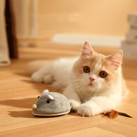 KFX-1802301 Electric Mouse Cat Stick Toy – Interactive Gnawing Toy for Cats, 17x10x8cm, Grey/Purple/Pink