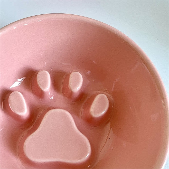 KFX-1803453 Choke Prevention Slow Feeder High Foot Pet Bowl - Cute Gradient Porcelain Design, 5.5-Inch Diameter