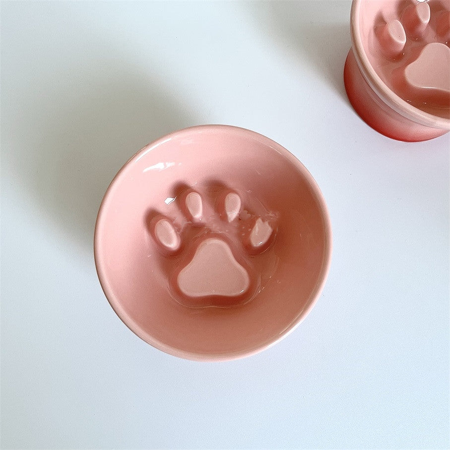 KFX-1803453 Choke Prevention Slow Feeder High Foot Pet Bowl - Cute Gradient Porcelain Design, 5.5-Inch Diameter