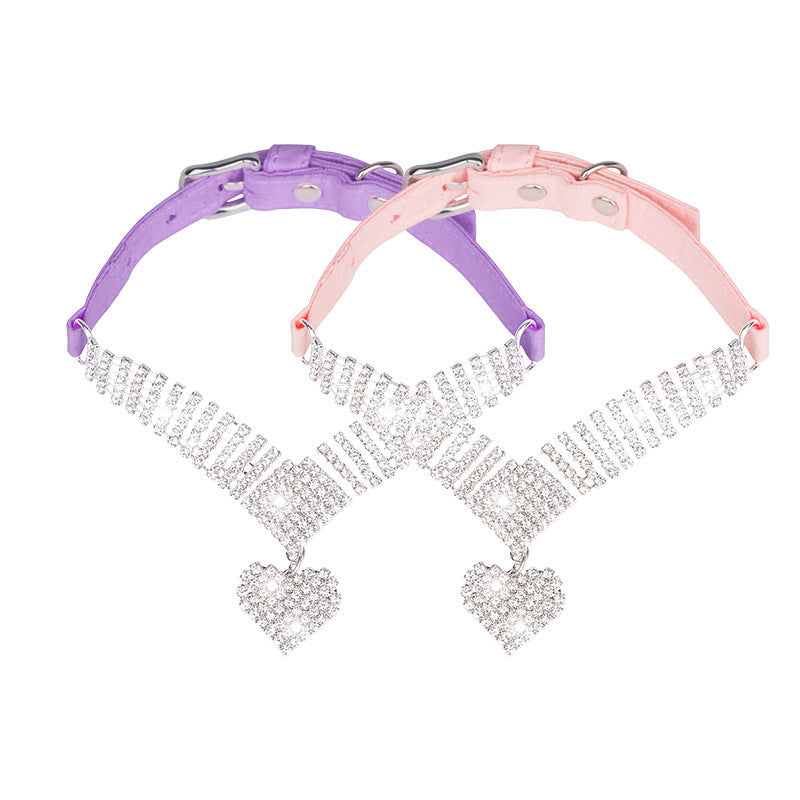 KFX-1805245 Soft Suede Diamond Cat Collar in Pink or Purple with Adjustable Size