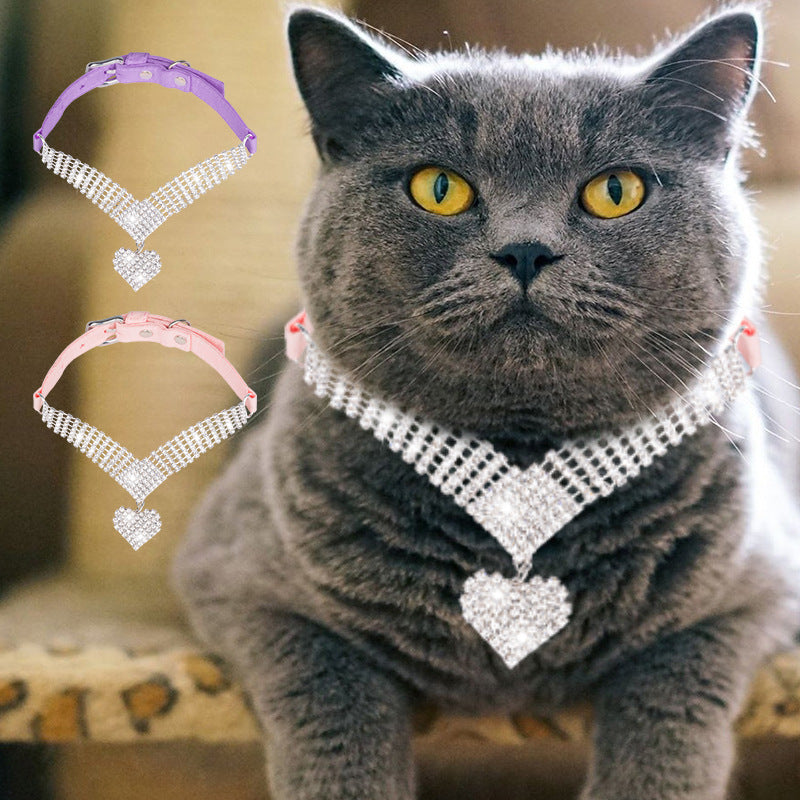 KFX-1805245 Soft Suede Diamond Cat Collar in Pink or Purple with Adjustable Size