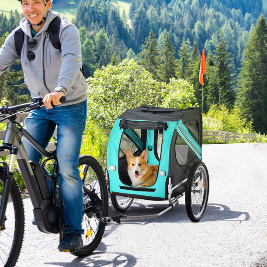 KFX-1808701 Pet Bike Trailer with Large Wheels and Multiple Entrances - Green, Weather-Resistant Design for Medium Dogs