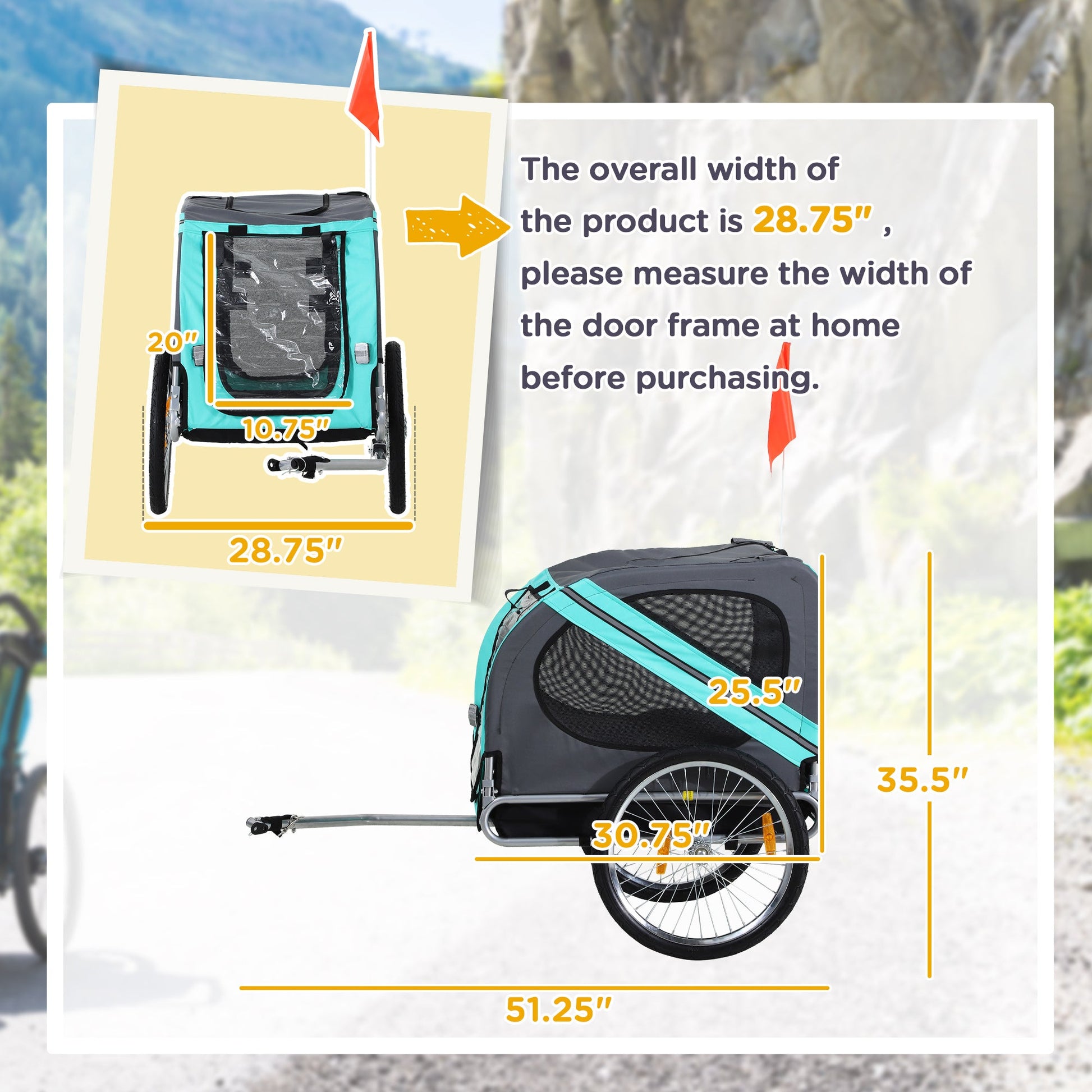 KFX-1808701 Pet Bike Trailer with Large Wheels and Multiple Entrances - Green, Weather-Resistant Design for Medium Dogs