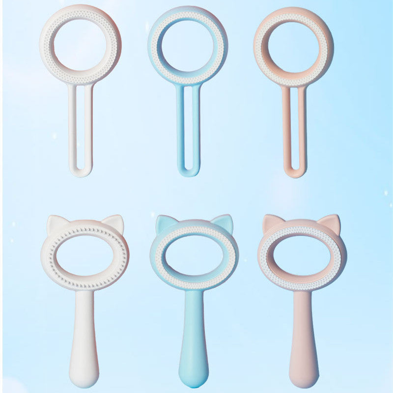 KFX-1808829 Double-Sided Cat and Dog Hair Remover & Comb - Steamed Cat Ear Design, ABS + TPR Material, Blue/Red/White