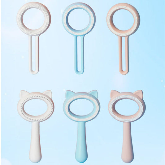 KFX-1808829 Double-Sided Cat and Dog Hair Remover & Comb - Steamed Cat Ear Design, ABS + TPR Material, Blue/Red/White