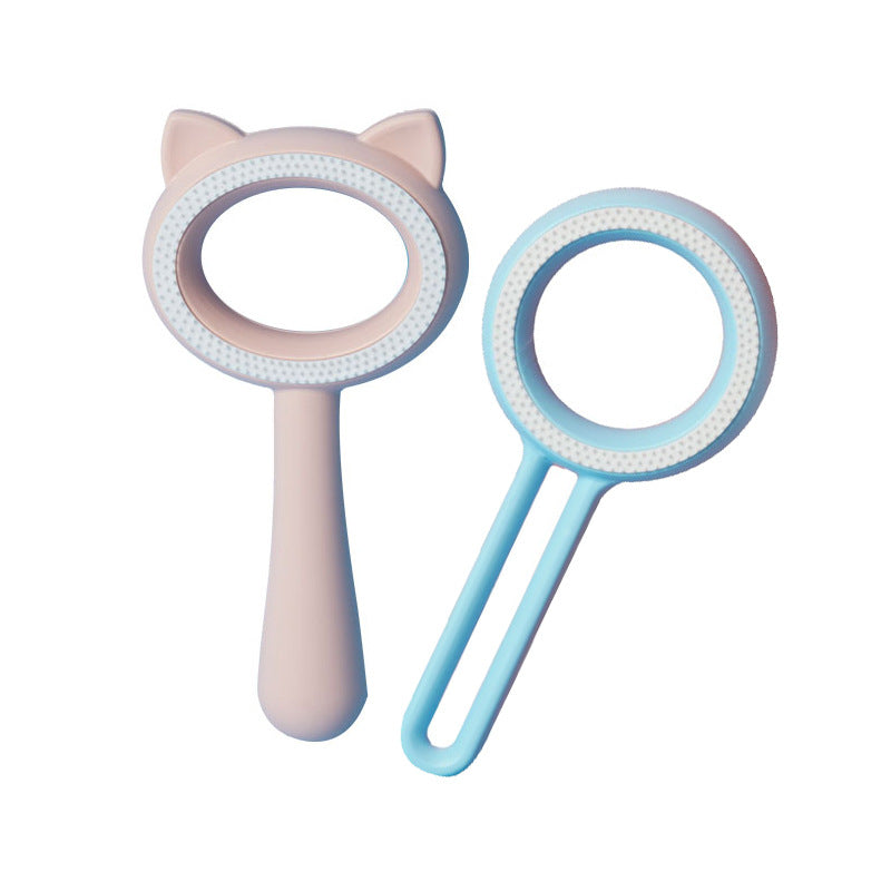 KFX-1808829 Double-Sided Cat and Dog Hair Remover & Comb - Steamed Cat Ear Design, ABS + TPR Material, Blue/Red/White