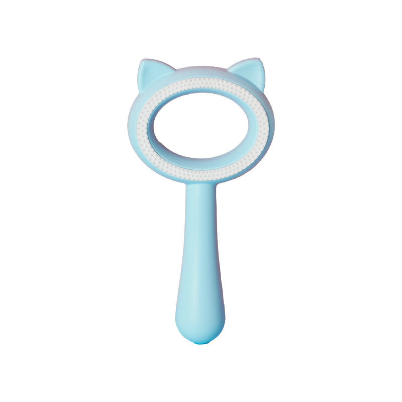 KFX-1808829 Double-Sided Cat and Dog Hair Remover & Comb - Steamed Cat Ear Design, ABS + TPR Material, Blue/Red/White