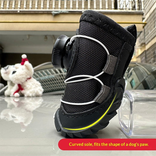 KFX-1809853 Winter Dog Shoes with Cotton Padding and Button Details - Set of 2 Pairs, Non-slip and Wear-resistant