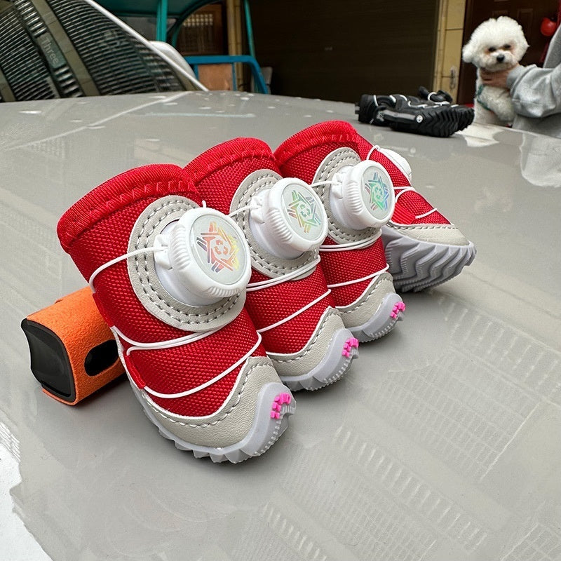 KFX-1809853 Winter Dog Shoes with Cotton Padding and Button Details - Set of 2 Pairs, Non-slip and Wear-resistant