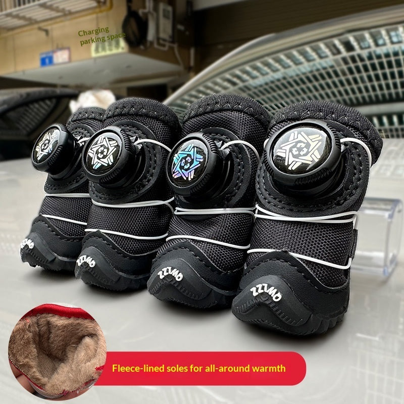 KFX-1809853 Winter Dog Shoes with Cotton Padding and Button Details - Set of 2 Pairs, Non-slip and Wear-resistant