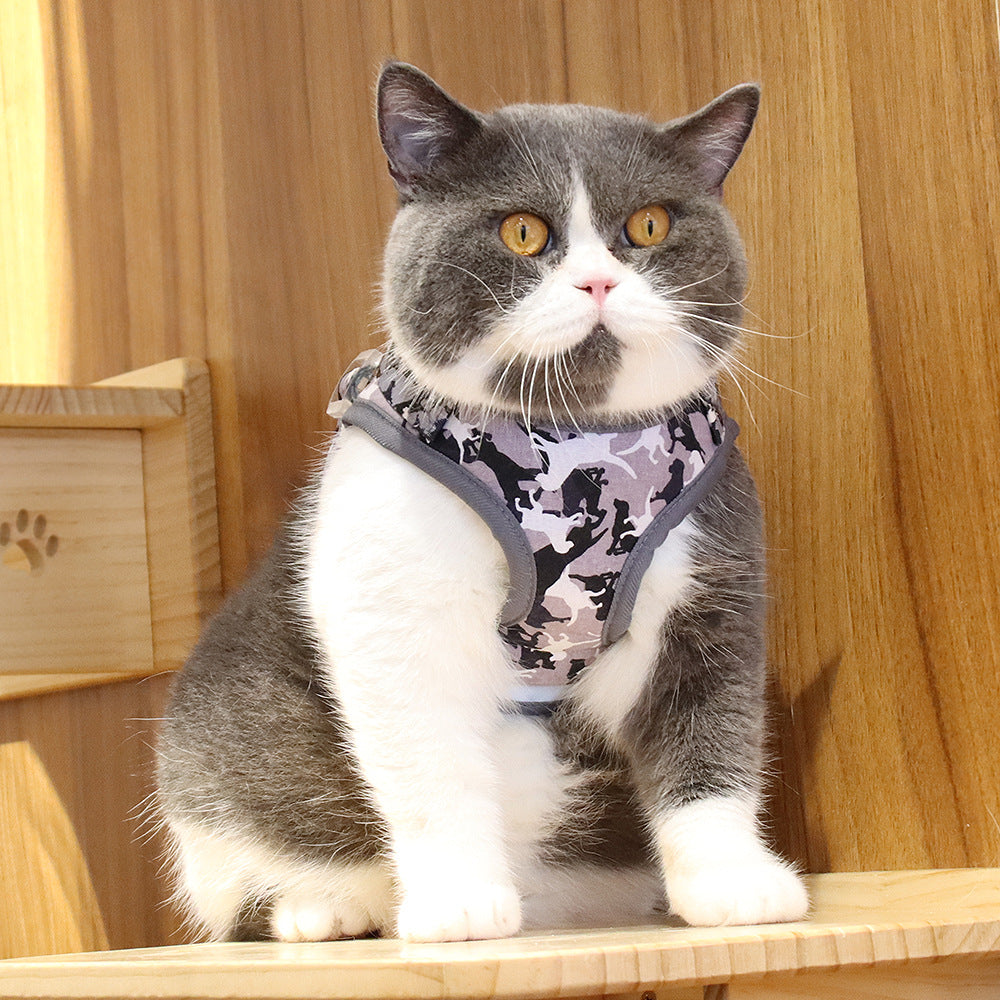 KFX-1812285 Reflective Breathable Cat Harness with Dog Leash - Adjustable Polyester Chest Strap for All Sizes