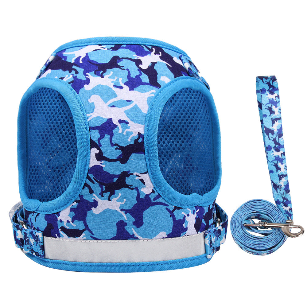 KFX-1812285 Reflective Breathable Cat Harness with Dog Leash - Adjustable Polyester Chest Strap for All Sizes