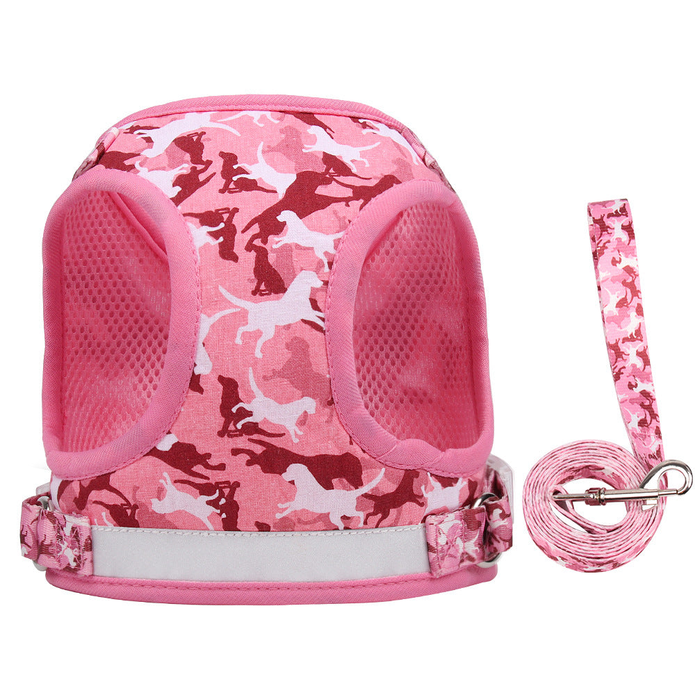 KFX-1812285 Reflective Breathable Cat Harness with Dog Leash - Adjustable Polyester Chest Strap for All Sizes