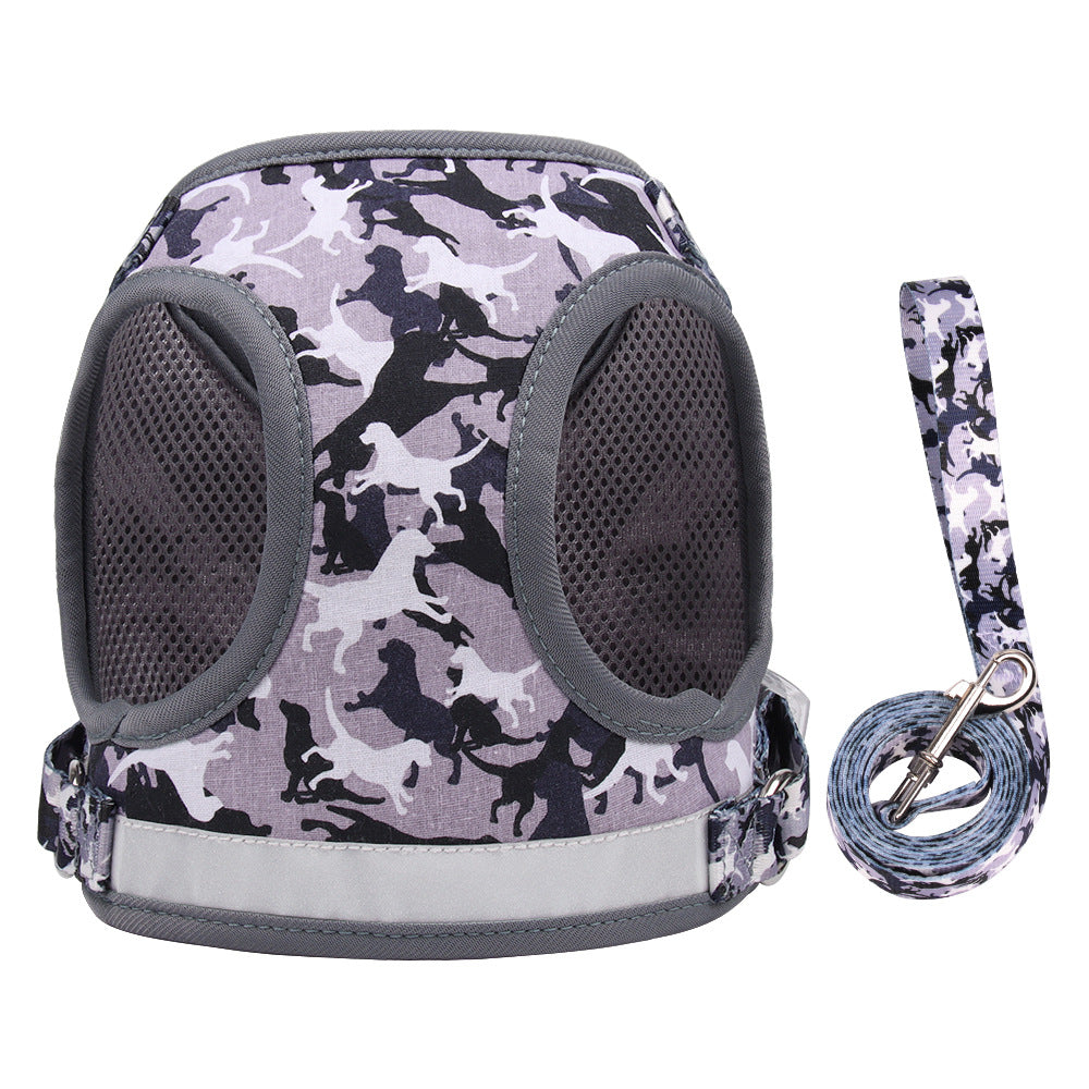 KFX-1812285 Reflective Breathable Cat Harness with Dog Leash - Adjustable Polyester Chest Strap for All Sizes