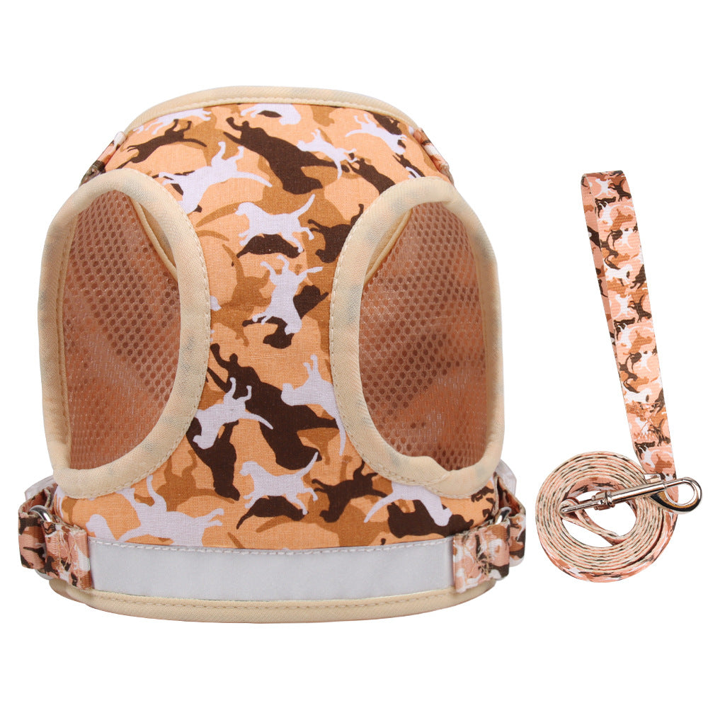 KFX-1812285 Reflective Breathable Cat Harness with Dog Leash - Adjustable Polyester Chest Strap for All Sizes