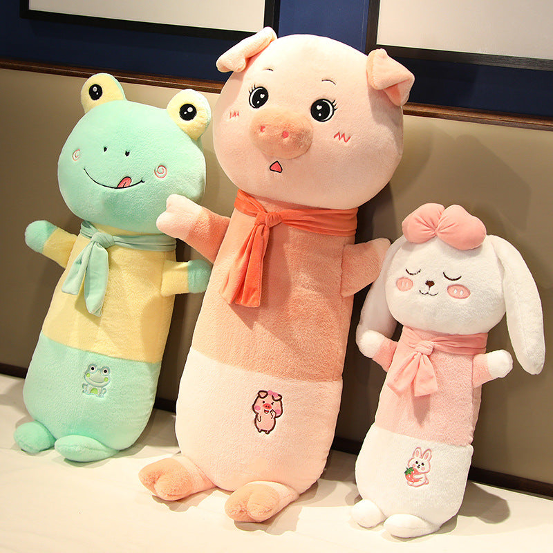 KFX-1812669 Cute Cartoon Long Plush Pillow - Pig, Frog, Rabbit Design, Available in 60cm, 80cm, 100cm Sizes
