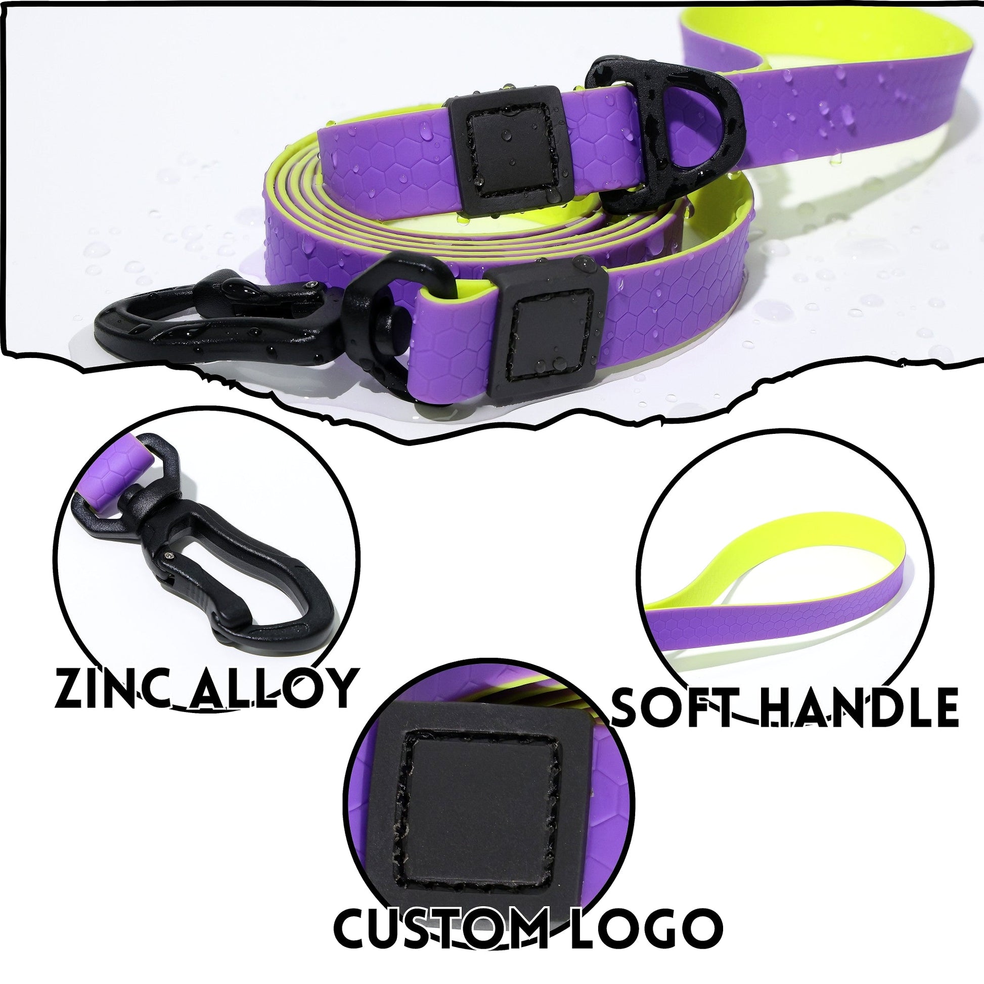 KFX-1812797 Honeycomb Embossed Dual-Color Waterproof Dog Leash Set with Enhanced Grip