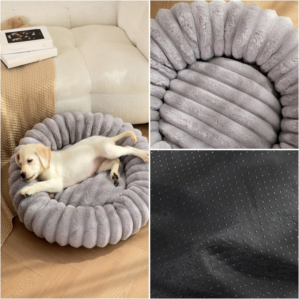 KFX-1813053 Cozy Round Plush Rabbit Mat for Cats and Dogs - Warm Winter Nest Bed