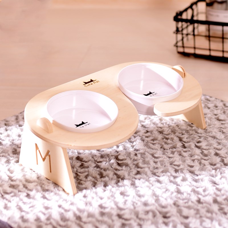 KFX-1813181 Ceramic Double Bowl Set with Stand for Cats and Small Dogs