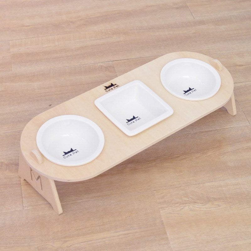 KFX-1813181 Ceramic Double Bowl Set with Stand for Cats and Small Dogs