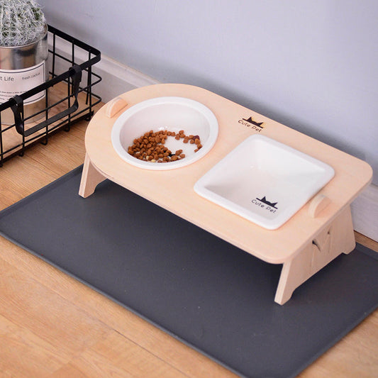 KFX-1813181 Ceramic Double Bowl Set with Stand for Cats and Small Dogs
