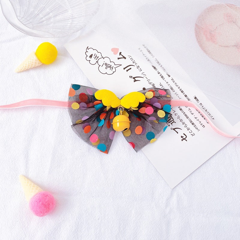 KFX-1814973 Pet Bow Tie Bell Collar with Fairy Wings for Cats and Dogs, Soft Velvet Material, Detachable Bell, Princess Style