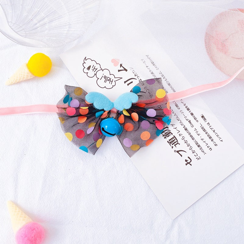 KFX-1814973 Pet Bow Tie Bell Collar with Fairy Wings for Cats and Dogs, Soft Velvet Material, Detachable Bell, Princess Style