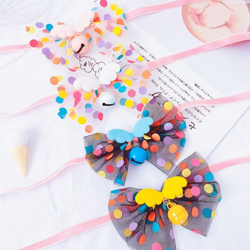 KFX-1814973 Pet Bow Tie Bell Collar with Fairy Wings for Cats and Dogs, Soft Velvet Material, Detachable Bell, Princess Style