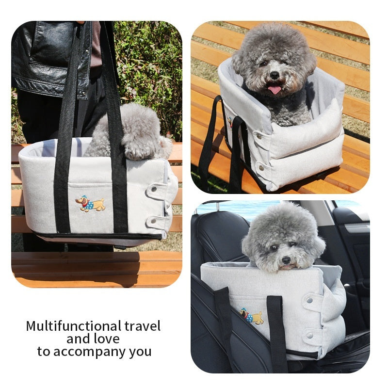 KFX-1815229 Portable Dog Car Center Console Nest with Soft Linen Fabric Options