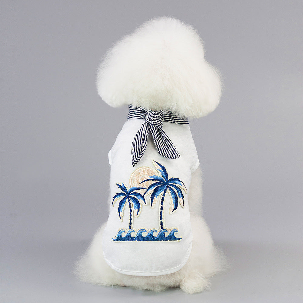 KFX-1816765 Coconut Tree Embroidered Cotton Dog Apparel in Pink and White